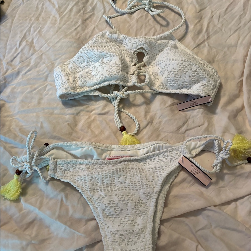Victoria's Secret White Bikini with Yellow Tassels